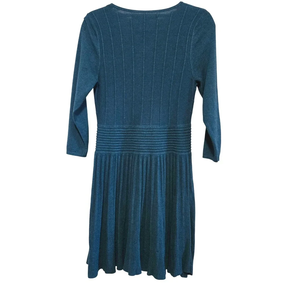 Max Studio, Dark Teal, Skater Cut, Textured Knit, A-Line Dress, Size Large - Picture 5 of 5
